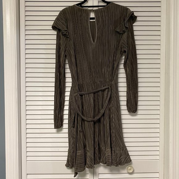 ASOS Plisse Khaki Ruffle Sleeve Mini Dress - Picture 6 of 8